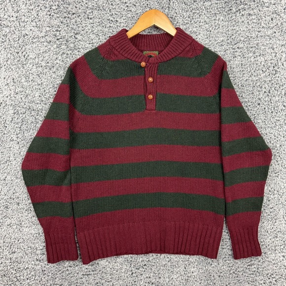 Boston Traders Other - Boston Traders Sweater Mens XL Red Green Stripe Wool Blend Henley Mock Neck XL